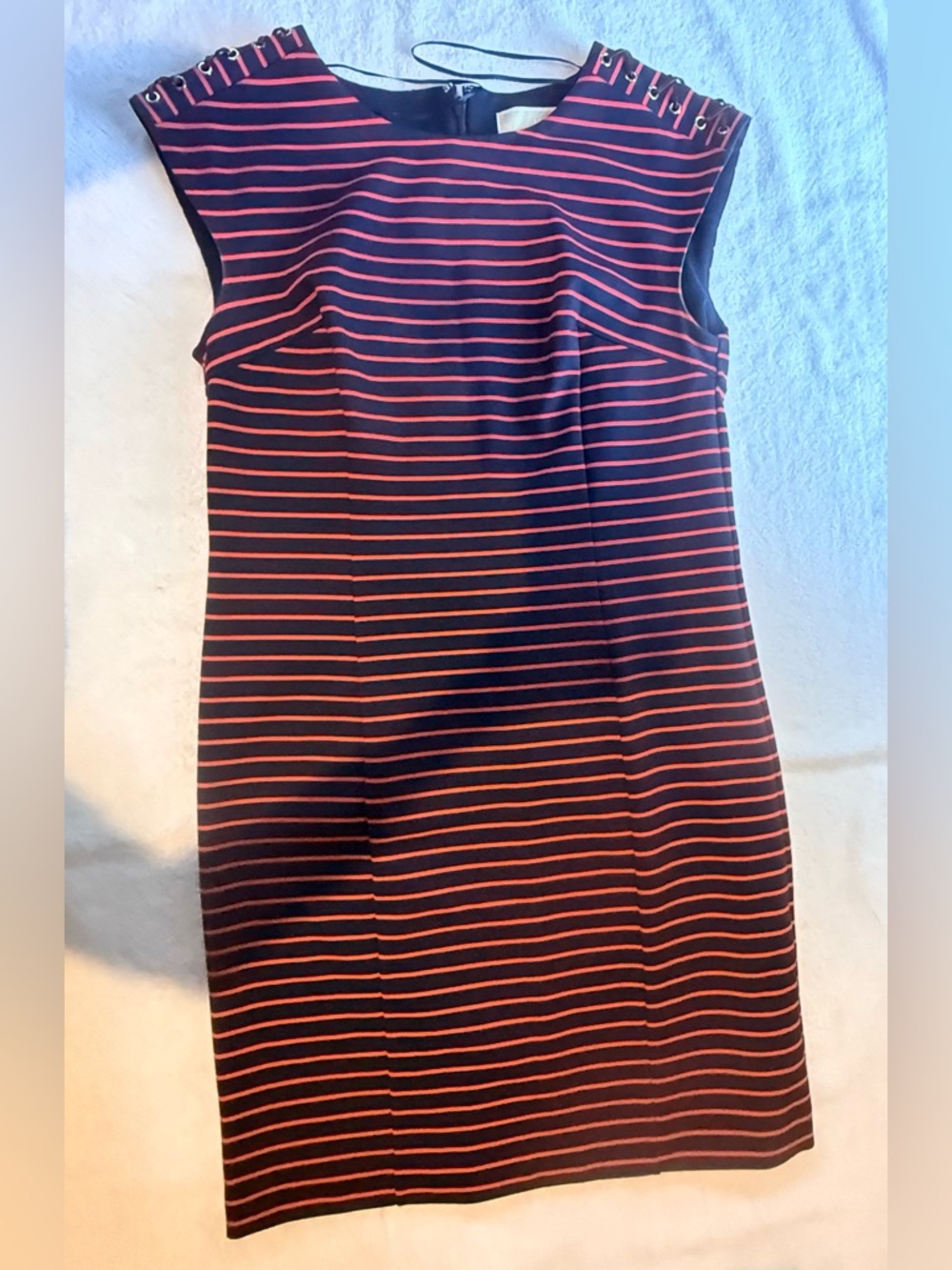 Michael Kors Navy and Red Striped Midi Dress